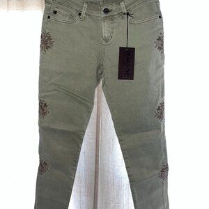 Dear John Cropped Ankle Embroidered Skinny Jeans Size 25 Denim Beige
